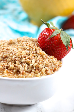 Strawberry Cheesecake Dip | A dairy free strawberry cheesecake that's been deconstructed into a dip making it a great treat for parties. Vegan and paleo-friendly. | eatsomethingdelicious.com