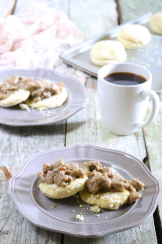 Biscuits and Gravy | A gluten and dairy free take on biscuits and sausage gravy that is also paleo-friendly. | eatsomethingdelicious.com