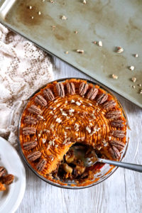 Dessert Shepherd's Pie | A twist on shepherd's pie fit for Thanksgiving dessert. Mashed sweet potatoes top a combination of apples and pecans tossed in spiced maple syrup. | eatsomethingdelicious.com