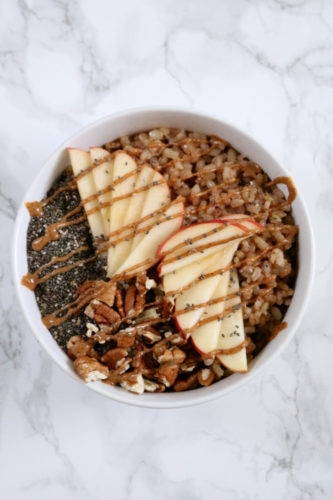 Instant Pot Breakfast Rice Bowls | Breakfast rice is a delicious, gluten free swap for oatmeal and can be made in an Instant Pot or stovetop with very little effort. Top with all your favorite oatmeal toppings and mix-ins. Base recipe is vegan-friendly. | eatsomethingdelicious.com
