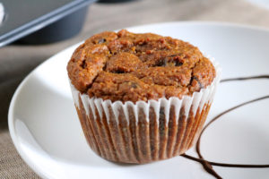 Pumpkin Chocolate Chip Muffins | Almond flour based muffins flavored with pumpkin, pie spice, and lots of chocolate. Make them in a blender for easy cleanup. Paleo/ gluten free/ dairy free | eatsomethingdelicious.com