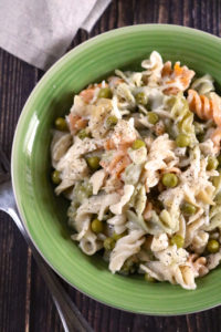 Cheesy Tuna Noodle Casserole | "Cheesy" tuna noodle casserole without the dairy or gluten. This classic comfort food is ready to go in the oven in just 10 minutes. | eatsomethingdelicious.com