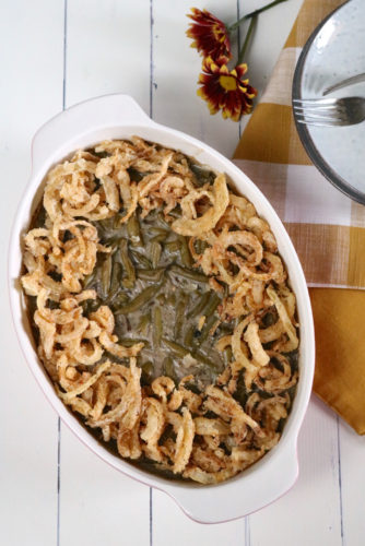 Green Bean Casserole | Put green bean casserole back on your Thanksgiving menu with this gluten free, dairy free version. Just as good as the original and incldues a vegan option! | eatsomethingdelicious.com
